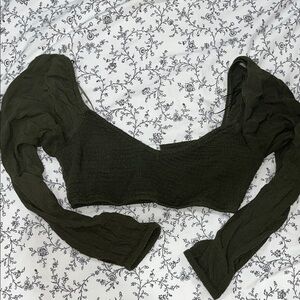 Garage Olive Smocked Crop Top